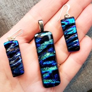 Dichroic Fuse Glass Pendant and Earrings Set